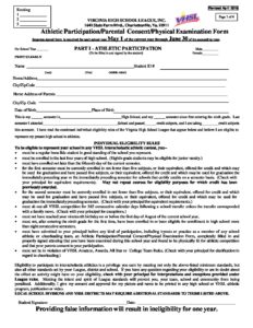 Athletic Participation/Parental Consent/Physical Examination Form