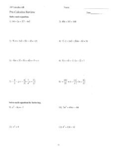 AP Calculus AB - Pre-Calculus Review Packet