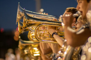 Marching Tubas in the stands, Fall 2022, Photo by Elizabeth Rylander