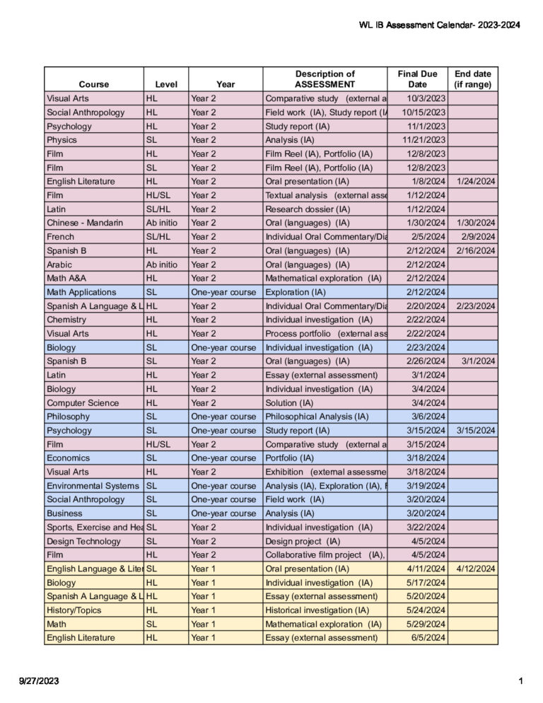 WL IB Assessment Calendar 20232024 Washington Liberty