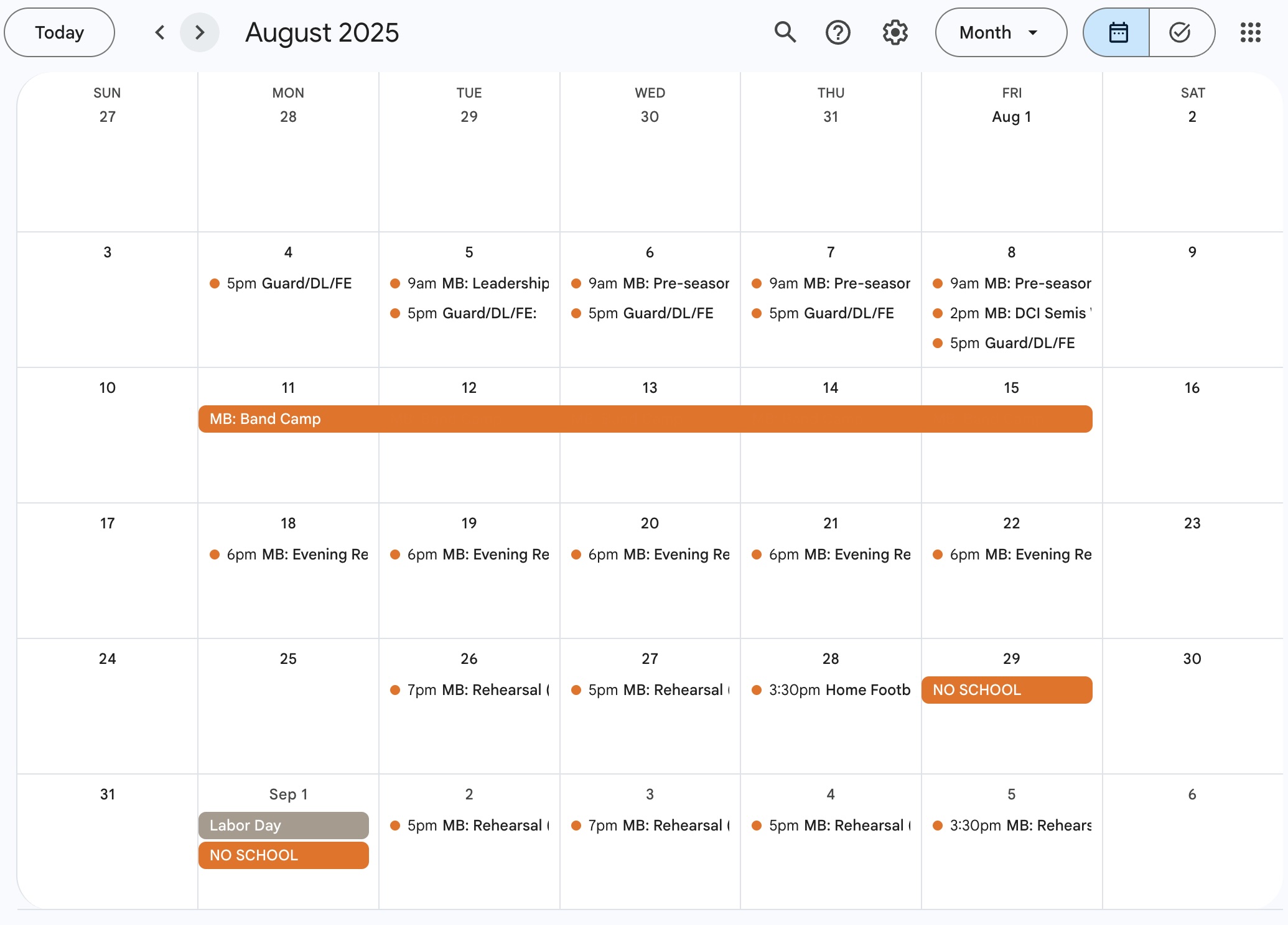 Band Schedules