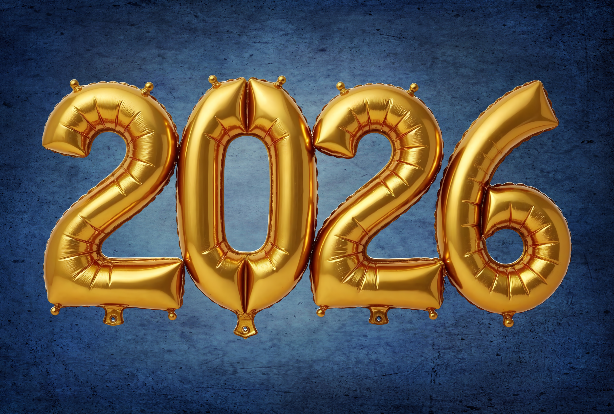 Gold Balloon 2026 and blue background