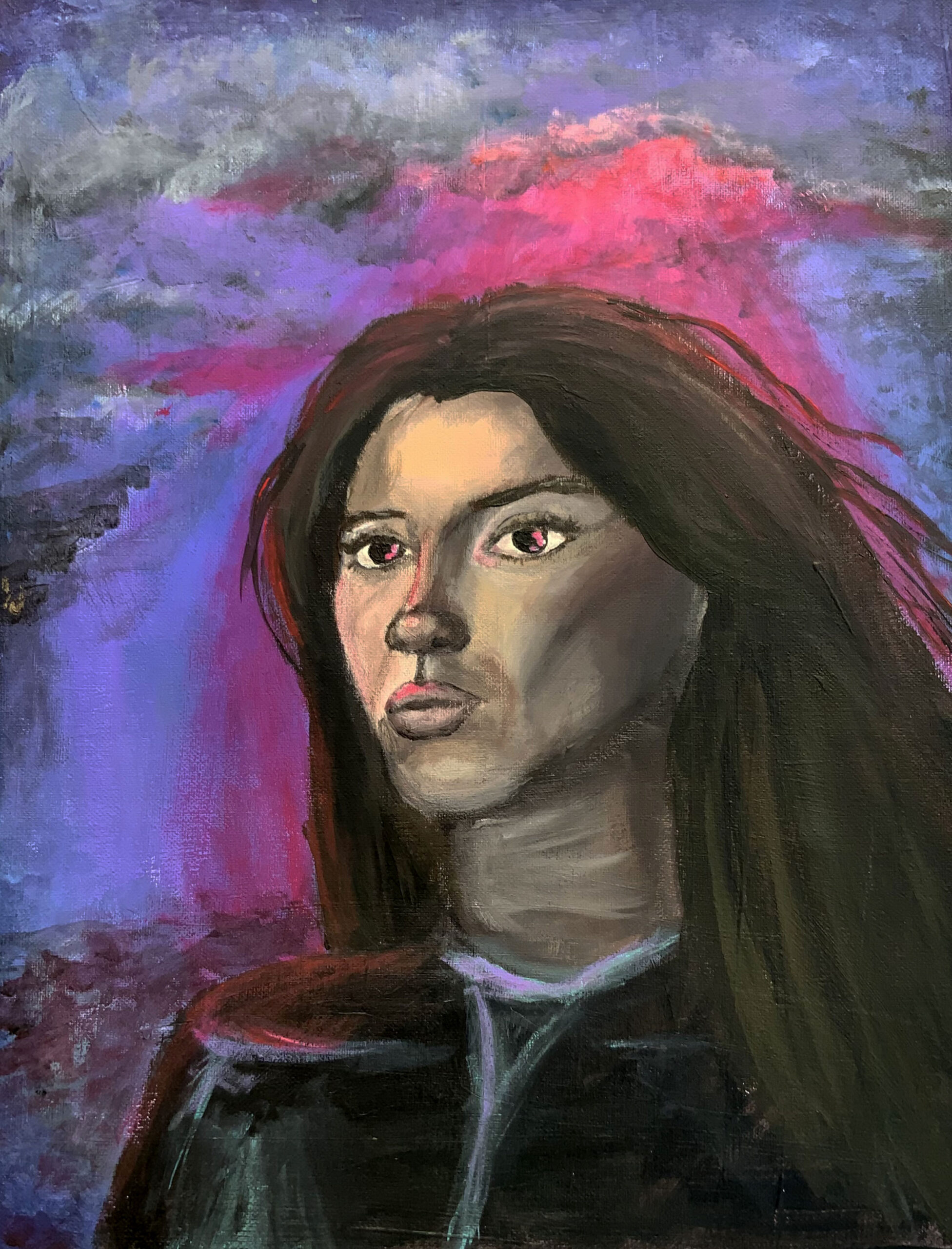 face pink and purple in background