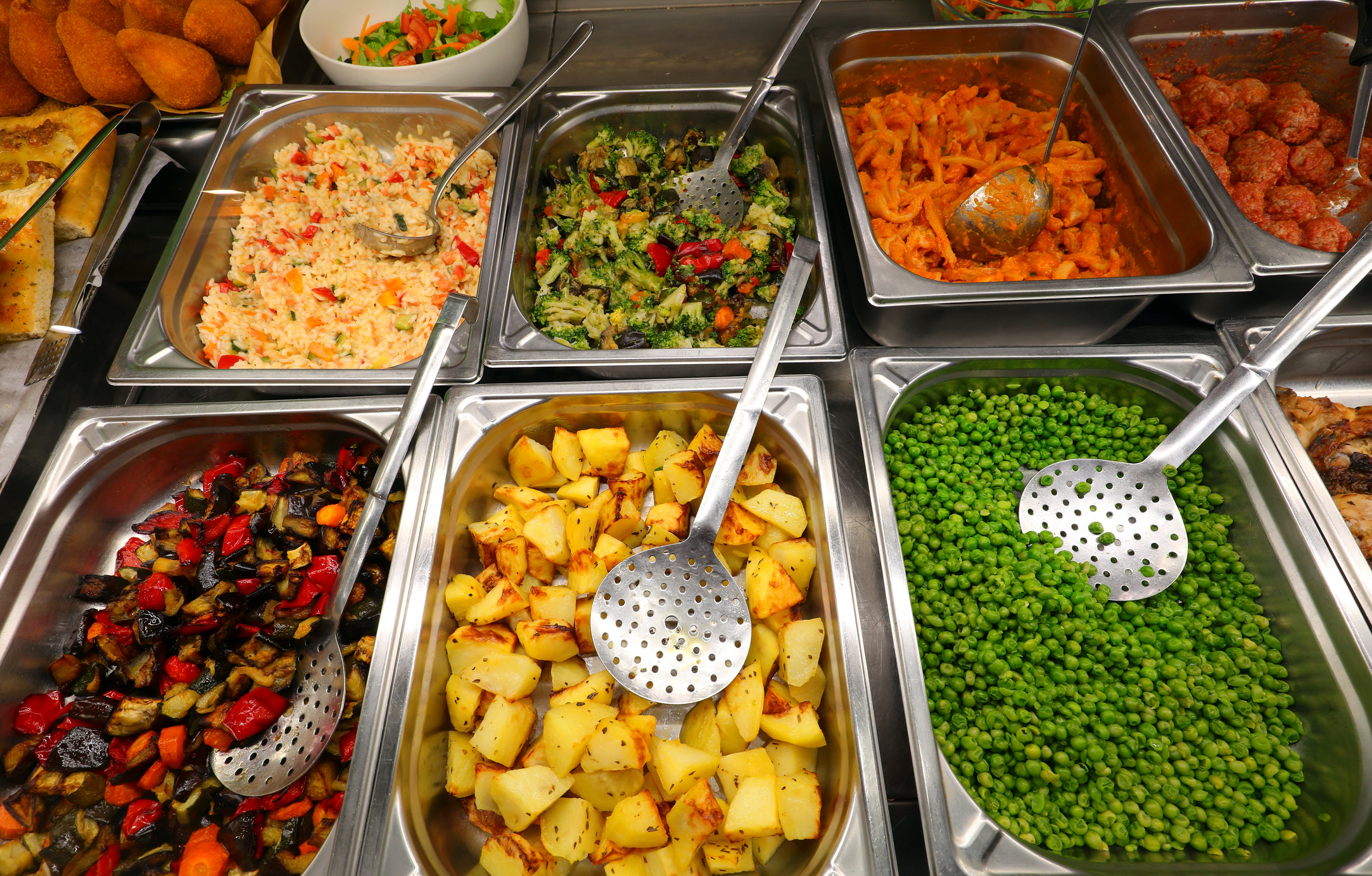 Six containers of food